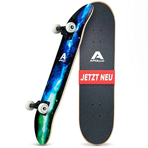 Apollo Skateboard | Cooles Kinder- und Profi-Skateboard | 7-lagiges Deck für beste Fahreigenschaften - Hochwertiges 31,5 x 8 Zoll Skateboard mit 7-schichtigem Holzdeck und OS780 Griptape. Mit robusten PU Wheels für vielseitigen Einsatz. Komplett montiert und ideal für Kinder ab 6 Jahren und Skater jeden Alters.