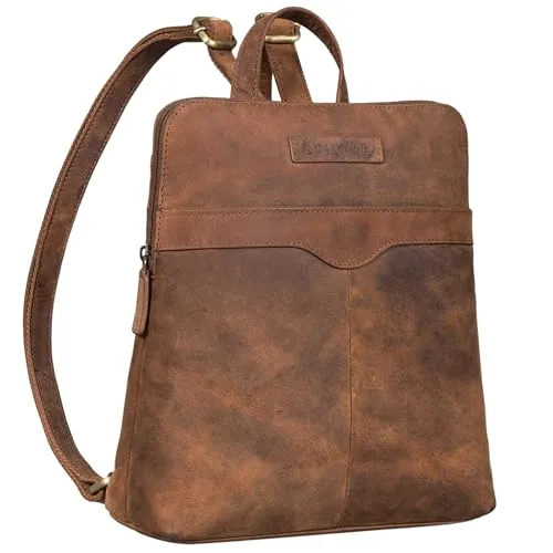 STILORD 'Heidi' Eleganter Lederrucksack Damen Echtleder klein wasserdicht, Rauleder und diebstahlsicher ideal als Rucksackhandtasche, Vintage Daypack und Retro Cityrucksack mittel-groß