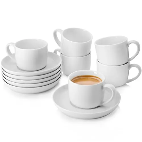 SÄNGER | Tassen Set mit Untertasse Marlo 12 tlg, Kaffeetassen 6 Personen, Porzellan Kaffeeservice Kaffeetasse mit Untertasse, Weiß, 200 ml | PREMIUM COLLECTION