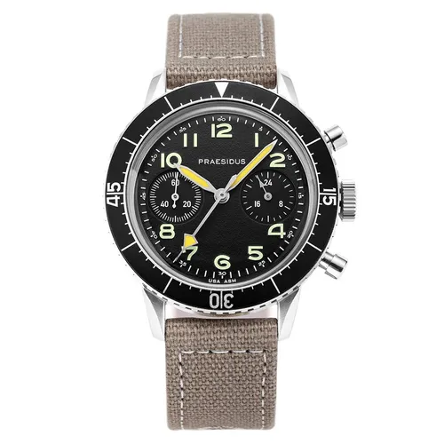 Praesidus Type Chronograph Mechanisch Quarz Stahl Schwarz Grau Pilot Herren Uhr