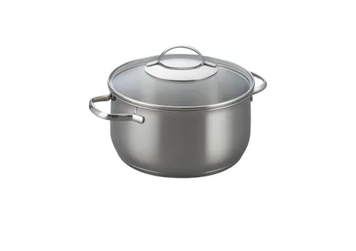 Kelomat Fleischtopf Torrano Ø16 cm mit Glasdeckel - Kochtöpfe aus rostfreiem Edelstahl, ideal für fettfreies Kochen und langlebig, perfekt für Schmorgerichte wie Gulasch oder Ratatouille.