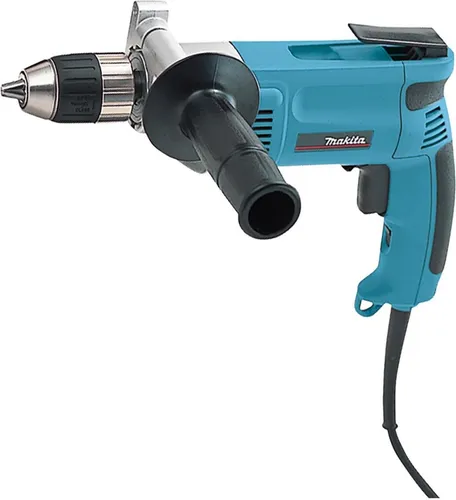 Makita DP4003 Bohrmaschine Langsamläufer - Akkuschrauber mit hohem Drehmoment, ideal für präzises Bohren in Stahl, Guss und Hartholz. Verstellbarer Zusatzgriff für optimalen Komfort und Kontrolle.