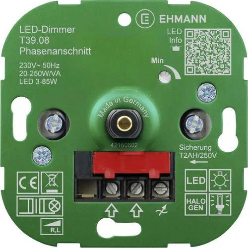 Ehmann Drehdimmer 3900x0800 - Smart Home Unterputz Dimmer, perfekt für LED-Lampen, mit QR-Code für empfohlene Leuchtmittel.