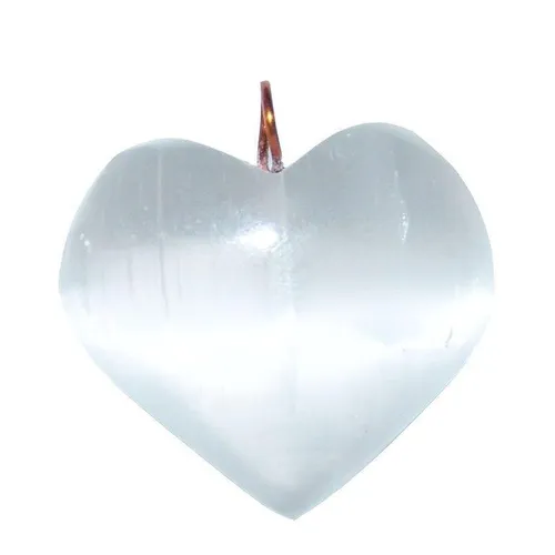 Selenit Herz Anhänger mit Kupferöse 30 mm , Öse ca.5 mm