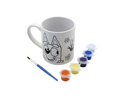 Bluey Kreativset Bluey Tasse 240ml zum Bemalen Set mit 5 Farben und Pinsel