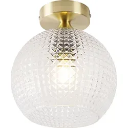 Qazqa Art Deco Deckenleuchte - Elegante Messinglampe mit Klarglas - Deckenleuchte im Art Deco Stil, ideal für Wohnzimmer und Schlafzimmer. Dimmbar (Dimmer nicht inklusive) und LED geeignet, vereint sie Stil und Funktionalität.