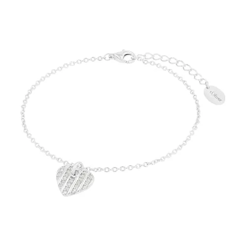 s.Oliver Armband 925 Sterling Silber mit Herz-Motiv - Elegantes Damenarmband aus 925 Sterling Silber, verziert mit funkelnden Zirkonia, längenverstellbar (17+3 cm) und ideal als Geschenk in einer ansprechenden Schmuck Geschenk Box.