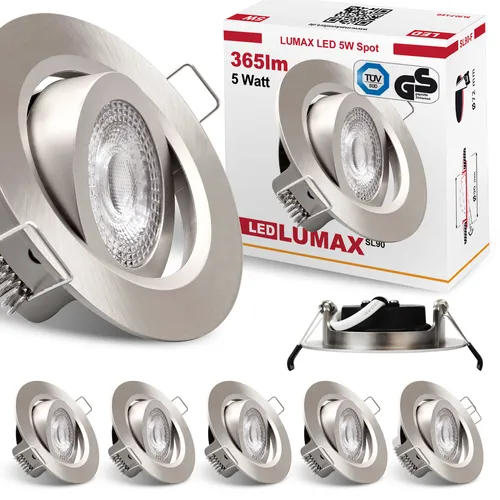 6x LUMAX LED Einbaustrahler dimmbar 5W Eisen gebürstet - Deckenleuchten: Moderne, flache und dimmbare Einbaustrahler mit warmweißem Licht, schwenkbar für optimale Ausleuchtung und energieeffizient im Vergleich zu Halogen.