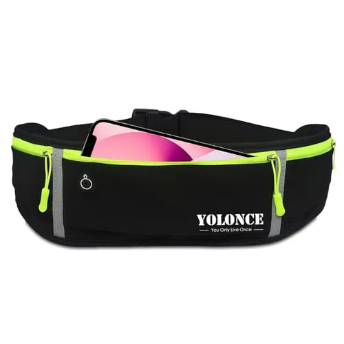 Laufgürtel für Handy, Sportgürtel mit Handytasche, Leichter Laufgürtel für Damen/Herren, Nicht Rutschende Bauchtasche für Fitness, Radfahren & Outdoor, Schwarz