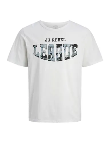 JJ REBEL Herren Jrebhamilton Tee Crew Neck T-Shirt, Weiß, M EU