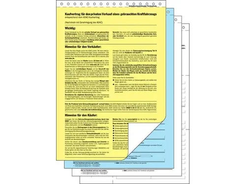 Kaufvertrag KFZ Auto ADAC Sigel KV 440, Kraftfahrzeug privat