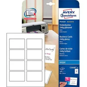 AVERY Zweckform C32028-25 Premium Visitenkarten - Visitenkarten zum Selbstbedrucken, 250 Stück in glänzend weiß, beidseitig bedruckbar und mit absolut glatten Kanten – ideal für professionelle Auftritte.