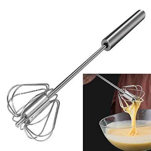 Feeziloe Schneebesen, Hand Push Mixer Edelstahl Eierschlägel Milchaufschäumer Rotierender Push Mixer zum Rühren, Schlagen