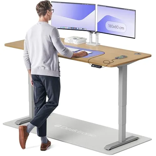 Desktronic HomePro Elektrisch Höhenverstellbarer Schreibtisch 180x80cm aus Massiver Eiche