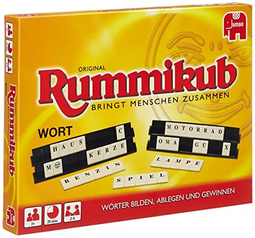 Jumbo 3469 Original Rummikub Wort – Das kreative Buchstabenspiel - Gesellschaftsspiel für 2 bis 4 Spieler ab 8 Jahren, ideal für Wortliebhaber und Kreuzworträtsel-Fans. Vielfältige Sprachmöglichkeiten sorgen für endlosen Spielspaß!