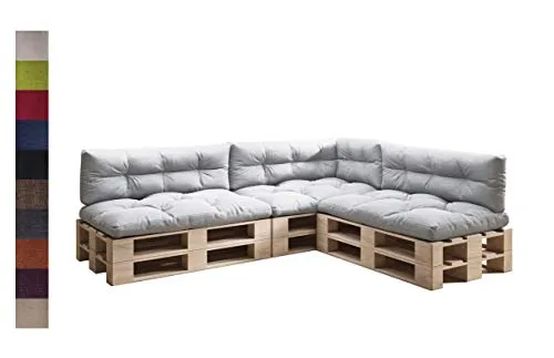 sunnypillow Palettenkissen 7er Set für Palettenmöbel - Grau - Genießen Sie optimalen Komfort mit den sunnypillow Palettenkissen für Ihr Palettensofa. Die ergonomische Form sorgt für eine bequeme Sitzfläche und Rückenstütze. Hergestellt aus zertifizierten Materialien für langlebigen Einsatz im Garten.
