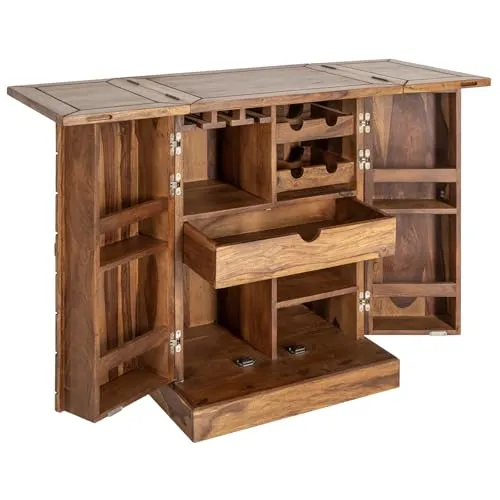 invicta INTERIOR riess-Ambiente.de Massiver Barschrank MOSAICO 130cm Sheesham Sheesham Holz Stone Finish 3D Effekt Hausbar Weinschrank