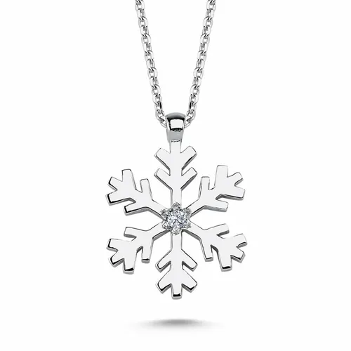 Diamant Halskette mit Schneeflocke Anhänger in 14 Karat Weißgold - Elegante Halskette aus 14 Karat Weißgold mit funkelndem Diamant-Schneeflocken-Anhänger, perfekt für besondere Anlässe und personalisierbar in verschiedenen Längen.