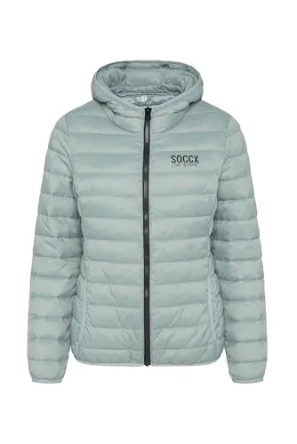 SOCCX Damen Outdoorjacke XXXL - Blau (Frosted Lake) - Leichte Steppjacke für die Übergangszeit, taillierter Schnitt mit elastischen Säumen und praktischer Kapuze. Ideal zum Layern und casual Stil, perfekt für aktive Tage.