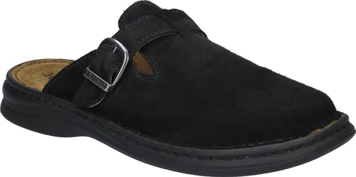 JOSEF SEIBEL Madrid Clog für Herren | Schwarz - Hochwertiger Clog aus Kalbsleder in Velour-Optik, ideal für Freizeit und Anlässe. Individuell anpassbar durch praktische Schnalle und vereint Komfort mit traditioneller Handwerkskunst.