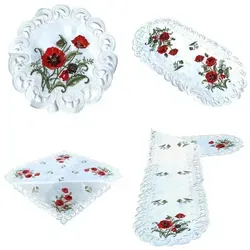 Westernlifestyle Tischdecke Roter Klatschmohn Tischläufer Mitteldecke gestickt weiss Satinoptik 40x110