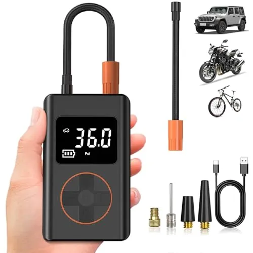 WYRIAZA Elektrische Luftpumpe 10000mAh - Akku Kompressor mit 150PSI - Pumpen & Kompressoren: Der leistungsstarke 10000mAh Akku ermöglicht das Aufpumpen von bis zu 15 Reifen und kann auch als Powerbank verwendet werden.