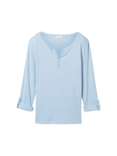 TOM TAILOR Damen Henley Longsleeve - Nachhaltiges Shirt aus Bio-Baumwolle - Blusen & Tuniken für Damen, gestreiftes Langarmshirt mit Turn-Up-Funktion und Regular Fit für mehr Flexibilität im Tragekomfort.