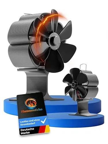 FlammenEcho Kaminventilator | Sanfte Wärmeverteilung ohne spürbaren Luftzug | Ofenventilator für Stahl- & Gussöfen | Flüsterleise <25 dB, 100% stromlos ab 70 °C