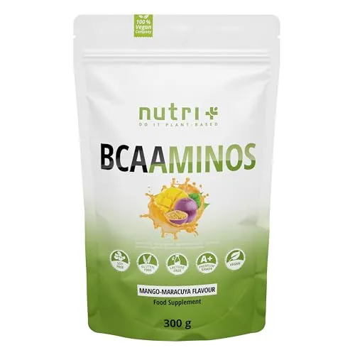 Nutri + BCAA Pulver Mango Maracuja - Amino Complex hochdosiert - BCAAs Instant Powder - beste Löslichkeit & Geschmack - 300 g Aminosäurenpulver