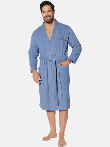 Jan Vanderstorm Herren Bademantel Janning blau 3XL (XXXL) - Bademantel für Herren in großen Größen bis 7XL, aus 100% Baumwolle, ideal für Entspannung zu Hause oder im Spa. Bequem geschnitten mit Taschen und Gürtel für perfekten Halt.