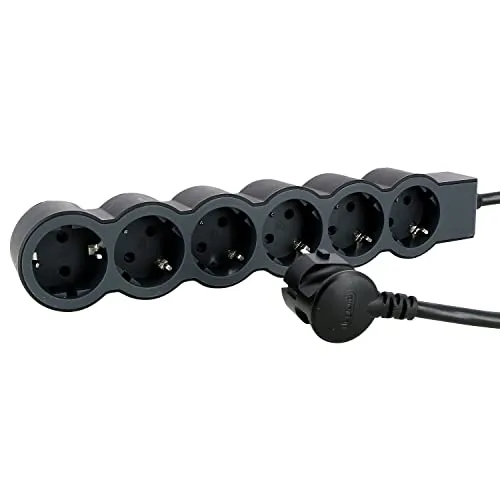 LEGRAND, Flache Steckdosenleiste, 6-fach Steckdose, Mehrfachsteckdose, 3 Meter Kabellänge, Schwarz/Dunkelgrau, 694566