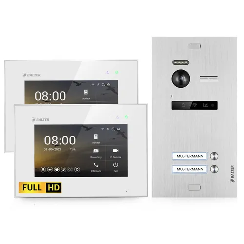 BALTER EVO HD Video Türsprechanlage Silver für 2 Familienhaus Kit, 2x Monitor 7