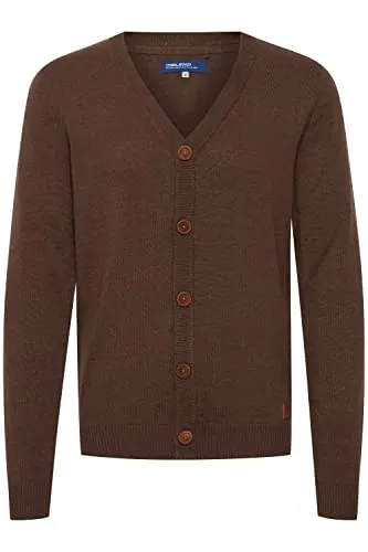 Blend BHLennard Herren Strickjacke Cardigan Feinstrick mit V-Ausschnitt Knopfleiste Baumwollmischung Regular fit, Größe:L, Farbe:Mocca Mix (70816)