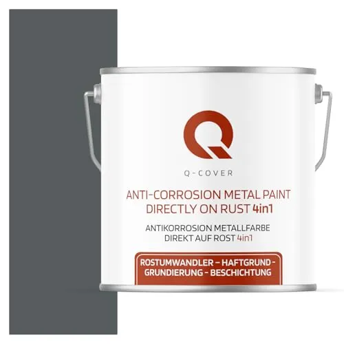 Q-COVER ANTIKORROSION METALLFARBE DIREKT AUF ROSR 4 IN 1 Basaltgrau RAL 7012 5L HOCHGLANZ ANTI-ROST METALLSCHUTZLACK METALLLACK METALLSCHUTZFARBE RAL FARBE FÜR METALL