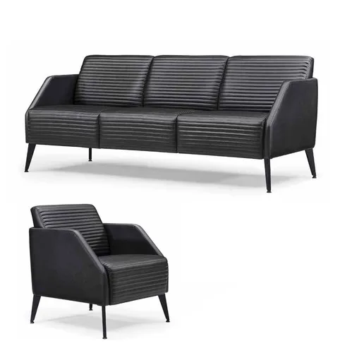 Luxuriöse Schwarze Sofagarnitur 2tlg Set für modernes Wohnen - Elegantes Sofa Set in Schwarz, bestehend aus einem 3-Sitzer und einem Sessel. Ideal für stilvolle Wohnzimmer, bietet Komfort und modernes Design. Einfach zu montieren und mit 2 Jahren Garantie.
