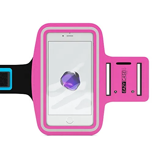 EAZY CASE Sport Armband für Smartphones bis 5,5 Zoll, schweißfest I Sportarmband Unisex, Sporthülle, Handyhülle, Armtasche mit Kopfhöreröffnung & Schlüsselfach, Pink