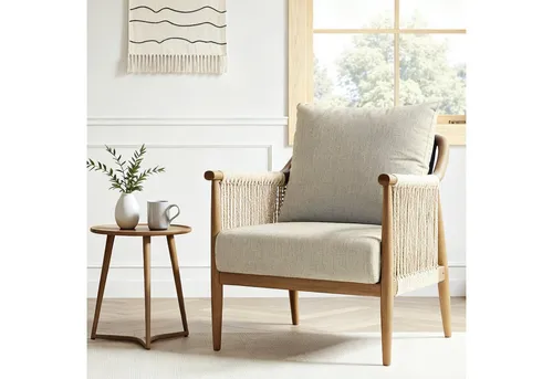 FLEXISPOT Loungesessel Akzentstuhl handgeflochten AC3 (Boho Rattanstuhl mit atmungsaktivem Design Beige), Vielseitiger Indoor & Outdoor Stuhl mit komfortablen Kissen