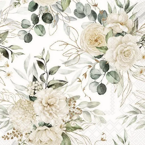 Servietten Eucalyptus and Roses Rosen Blumen Eukalyptus Elegant Natur 33x33cm 20