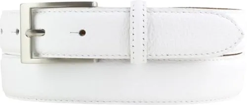 Italienischer Anzug-Gürtel, 30 mm breit, Herren, Anzuggürtel, Hosengürtel, strukturiertes Leder, Schließe Silber | Weiß 90cm