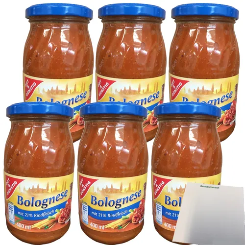 Gut & Günstig Bolognese Sauce mit 21% Rindfleisch 6er pack (6x 400g Glas) + usy