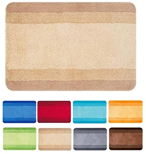Spirella Balance Bahama Beige Badteppich 60x90cm - Badteppich mit rutschhemmender Latexbeschichtung, ideal für Sicherheit im Badezimmer. Pflegeleicht und waschbar bis 40°C, für jeden Raum geeignet.