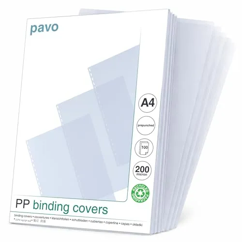 Pavo Vorgestanzt Einbanddeckel-Klarsichtfolie A4, PP-Folie, 0.20 mm, 100-er Pack, transparent