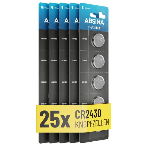 ABSINA 25x CR2430 Knopfzelle - 3V Knopfzellen - Knopfbatterie CR 2430 Batterie