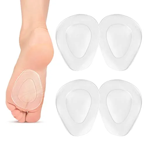 TSHAOUN 2 PaarMittelfuß-Pads Gel-Fuß-Pads,Silikon Pads,Vorfuß-Kissen, Unterstützung an Schuhen,Vorderfuß von Schwielen, Blasen,Gelpolster Vorderfuß Fersenschutz High Heels Schuhpads(4 Pack)