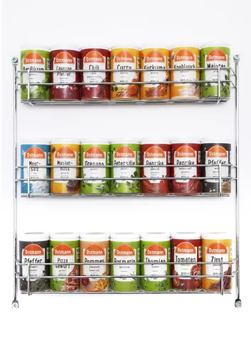 Ostmann Gewürze gefülltes Regal mit 21 Gewürzdosen