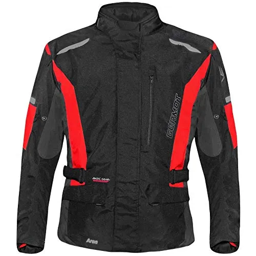 Germot Aron Motorradjacke XL - Schwarz/Rot Tourenjacke - Hochwertige Motorradjacke für Herren, belüftet mit herausnehmbarem Innenfutter und CE-zertifizierten Protektoren für optimalen Schutz und Komfort bei jeder Fahrt.