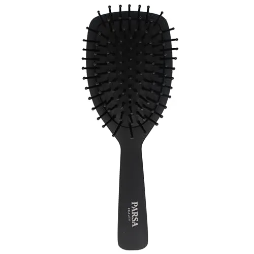 PARSA Beauty Professional Wirkstoffbürste Carbon + Turmalin (Paddlebürste klein) – Perfektes Glätten ohne fliegende Haare – Entwirrbürste mit karbonisierten Nylonstiften