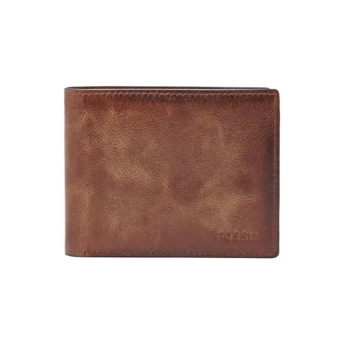 FOSSIL Derrick Bifold With Flip ID Geldbörse Braun - Elegante Portemonnaie aus hochwertigem Rindsleder mit RFID Blocker, bietet Platz für Karten, Ausweis und Geldscheine – ideal für den modernen Alltag!