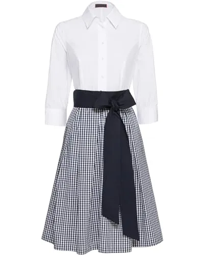 Reitmayer Hemdblusenkleid Weiß/Dunkelblau 38