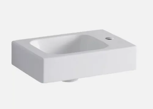 Geberit iCon Handwaschbecken 38 cm - Elegantes Design mit Hahnloch rechts - Badkeramik in weiß, ohne Überlauf; perfekt kombinierbar mit verschiedenen Unterschränken für eine stilvolle Badezimmereinrichtung.